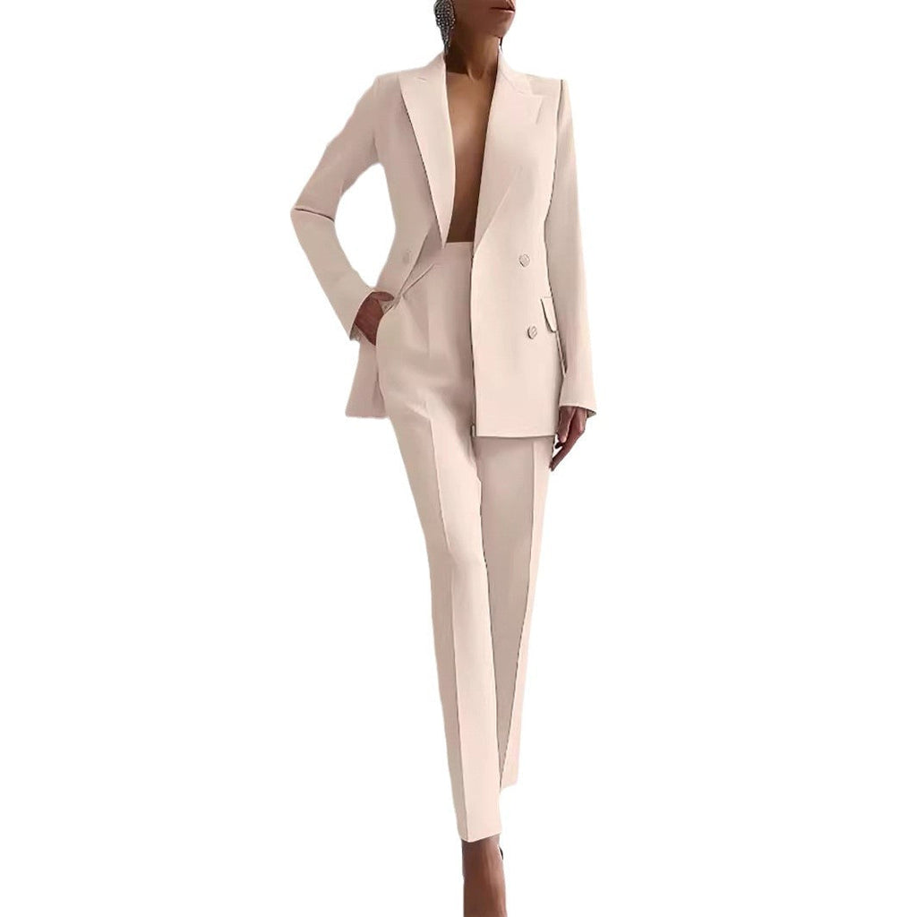 Damen elegantes Zweiteiler-Anzug-Set mit tailliertem Blazer und schmalen Hosen