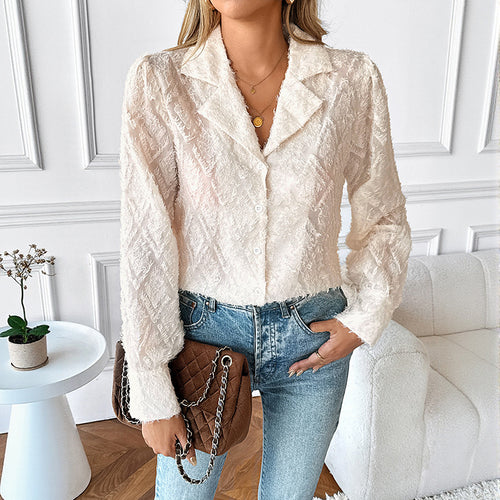 Damen Texturierte Chiffon-Bluse mit Reverskragen und Strukturmuster Shop Nory