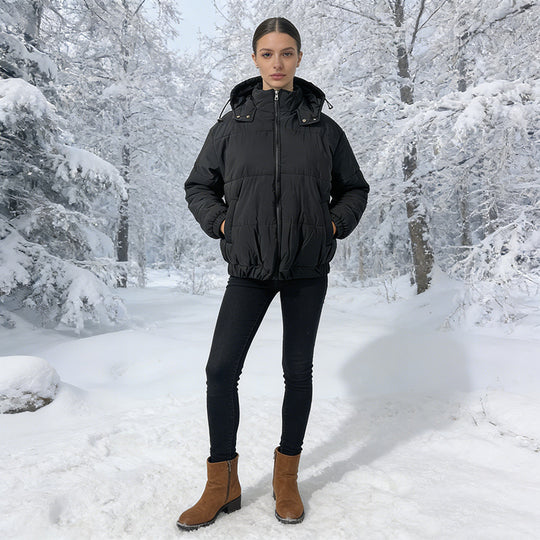 Damen Wattierte Steppjacke mit Volumenkapuze, elastischem Saum und verstellbarer Taille Shop Nory