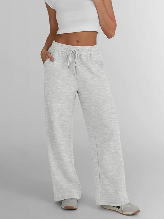 Damen nan weite Loungehose mit hohem Elastikbund, verstellbarem Kordelzug und fließender Palazzosilhouette Shop Nory