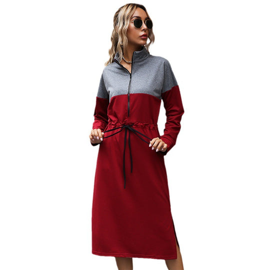 Damen Sportliches Midikleid mit Stehkragen, Reißverschluss & Taillenzug Shop Nory