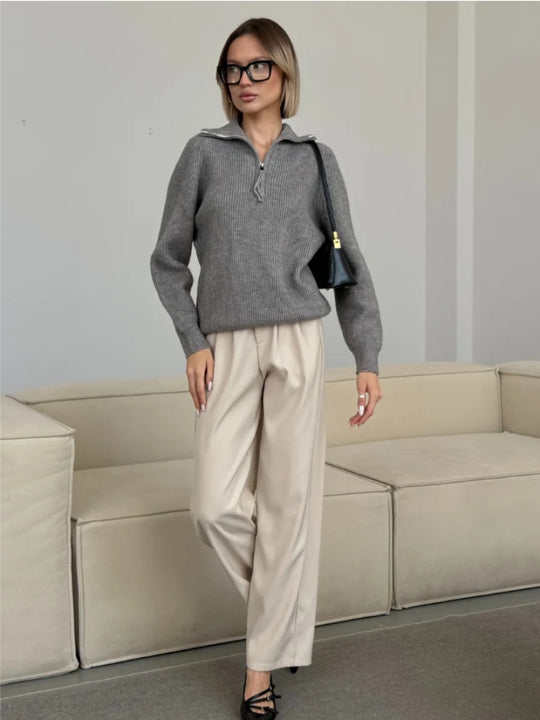 Damen Stylischer Strickpullover mit hohem Kragen Shop Nory