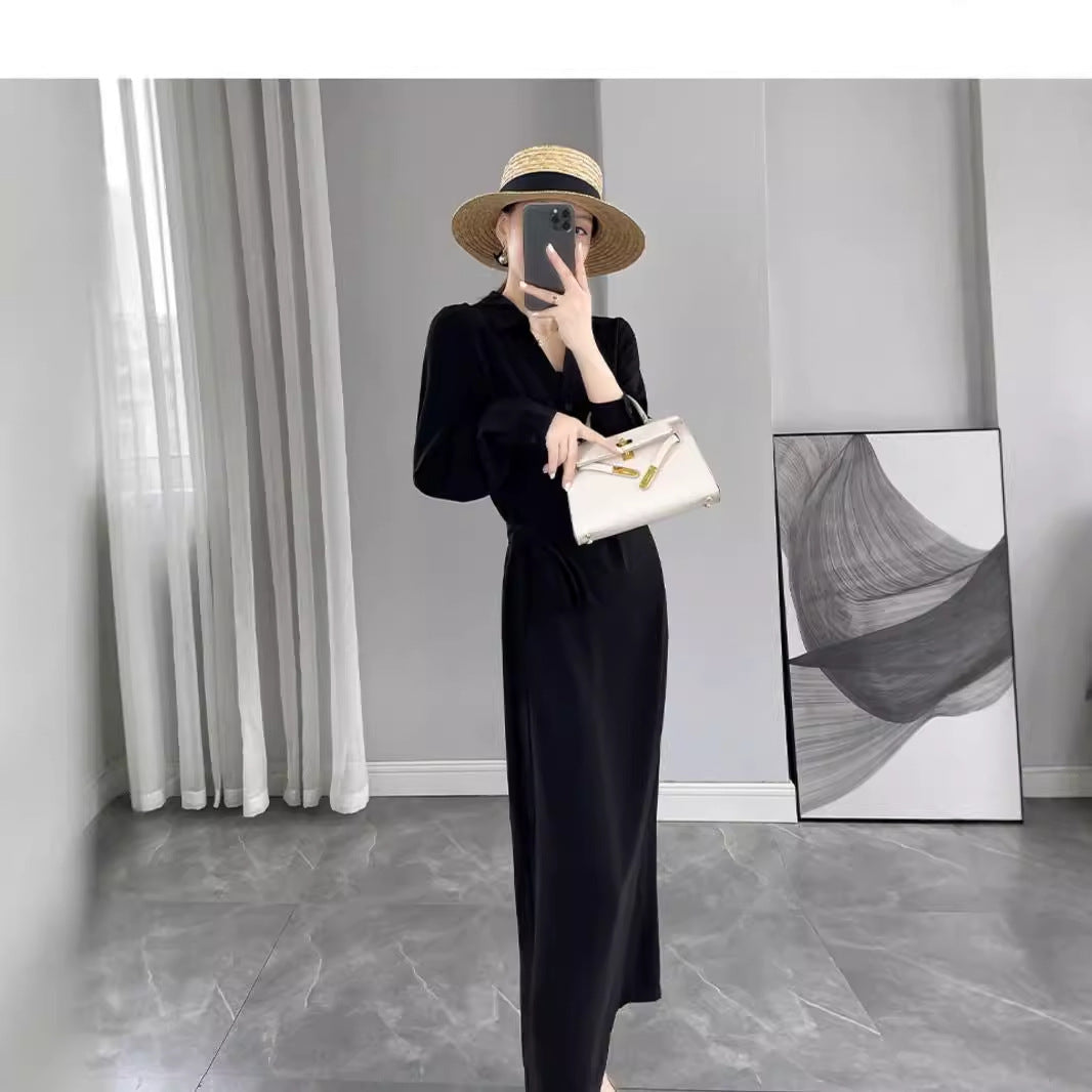 Damen Langärmliges Wickel‑Maxikleid mit Taillengürtel und V‑Ausschnitt Shop Nory