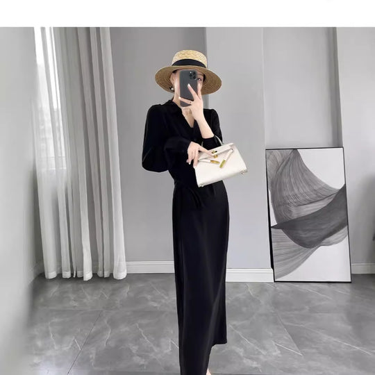 Damen Langärmliges Wickel‑Maxikleid mit Taillengürtel und V‑Ausschnitt Shop Nory