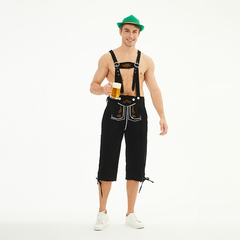 Herren nan knielange Trachten-Latzhose mit verstellbaren Trägern und dekorativer Stickerei Shop Nory