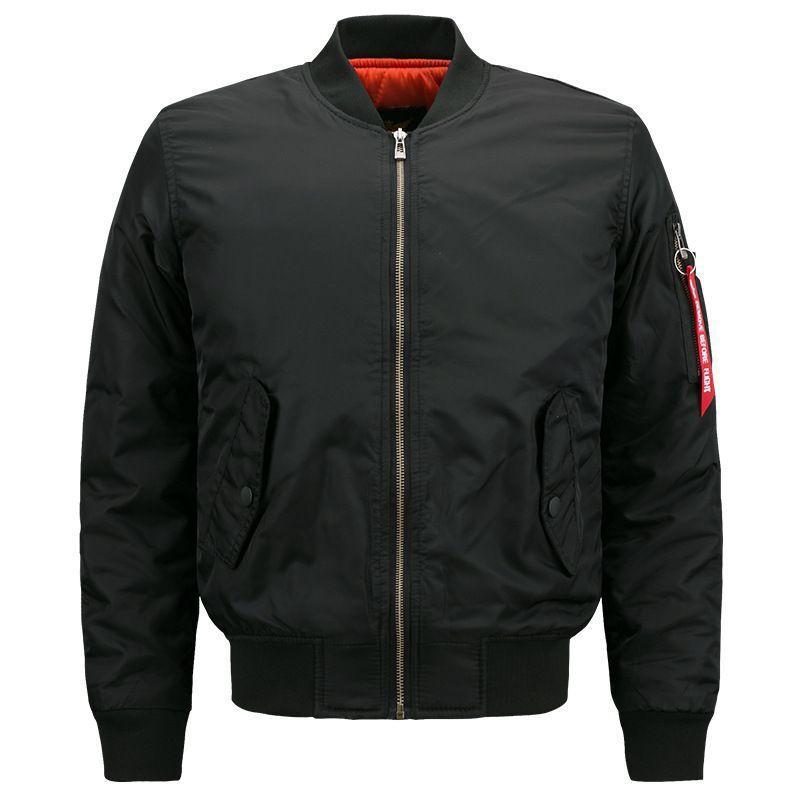 Herren Bomberjacke im Pilotenstil mit kontrastiertem Innenfutter und Ärmel-Utilitytasche Shop Nory
