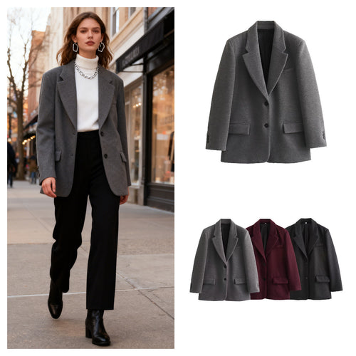 Damen Langer Wollmix-Einreiher-Mantel mit Reverskragen und Pattentaschen Shop Nory