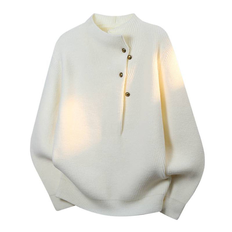 Damen Oversized Feinstrick-Pullover mit asymmetrischer Knopfleiste und Stehkragen Shop Nory