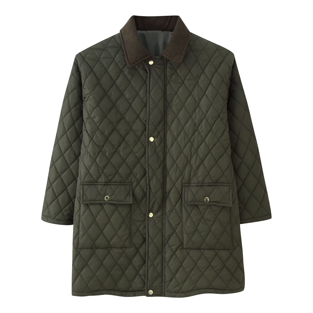 Damen Steppmantel mit Cordkragen, karierter Steppung und aufgesetzten Pattentaschen Shop Nory