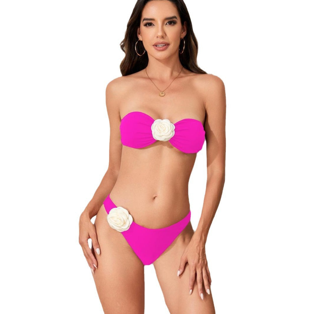 Damen Bandeau-Bikini-Set mit Blumen-Detail
