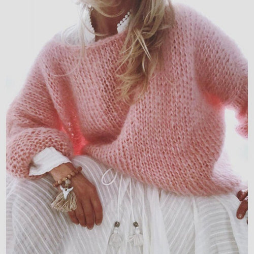 Damen Kurzgeschnitteter flauschiger Grobstrickpullover mit überschnittener Schulter Shop Nory