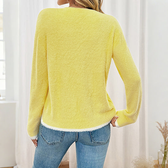 Damen Flauschiger V-Ausschnitt-Cardigan mit Spitzen-Schleifen Shop Nory