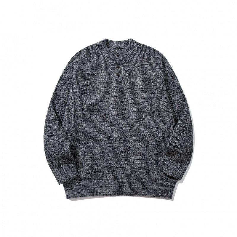 Unisex Oversize Grobstrick-Henley-Pullover mit melierter Struktur und Rippabschlüssen Shop Nory