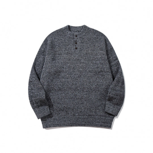 Unisex Oversize Grobstrick-Henley-Pullover mit melierter Struktur und Rippabschlüssen Shop Nory