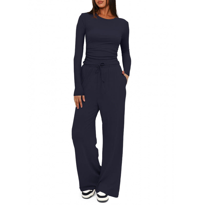 Damen Relax-Freizeithose mit extra weitem Bein, elastischem Bund und Kordelzug Shop Nory