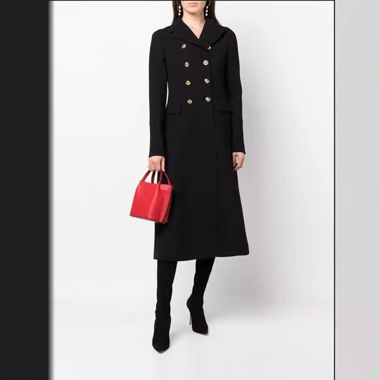 Damen Taillierter Zweireiher‑Wollmixmantel mit filigranen Zierknöpfen und Pattentaschen Shop Nory