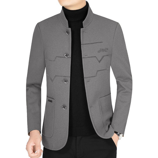 Herren Stehkragen-Sakko aus strukturierter Wollmischung mit Ziernähten und aufgesetzten Taschen Shop Nory