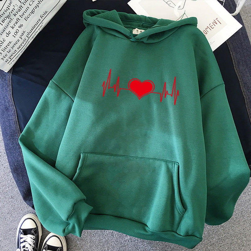 Unisex nan oversized Kapuzenpullover mit Herz-EKG-Print und Kängurutasche Shop Nory