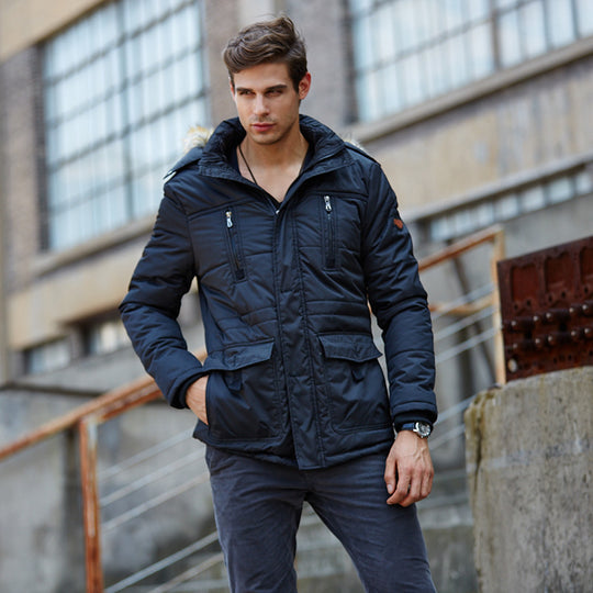 Herren urbaner Thermo-Parka mit wärmender Teddyinnenlage, Kunstfellkapuze und Mehrfachtaschen Shop Nory