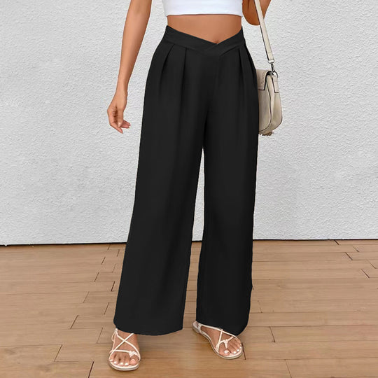 Damen Weite Palazzo‑Hose mit V‑Bund und Vorderfalten Shop Nory