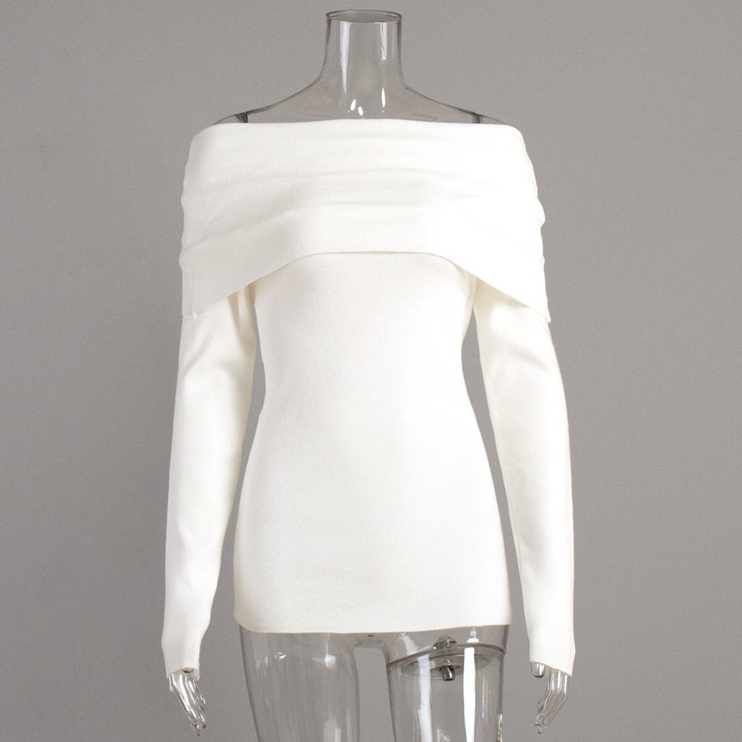 Damen schulterfreier Feinstrick-Pullover mit umlegbarem Carmenkragen Shop Nory