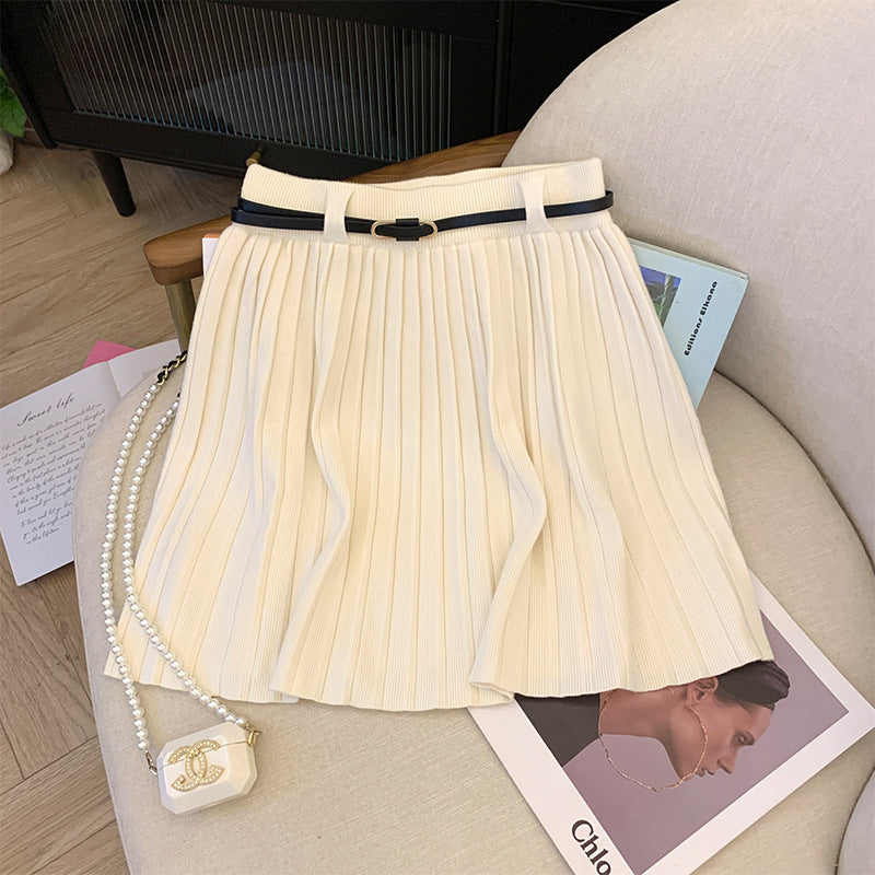Damen Plissierter Rock mit elastischem Bund und Gürteldetail Shop Nory