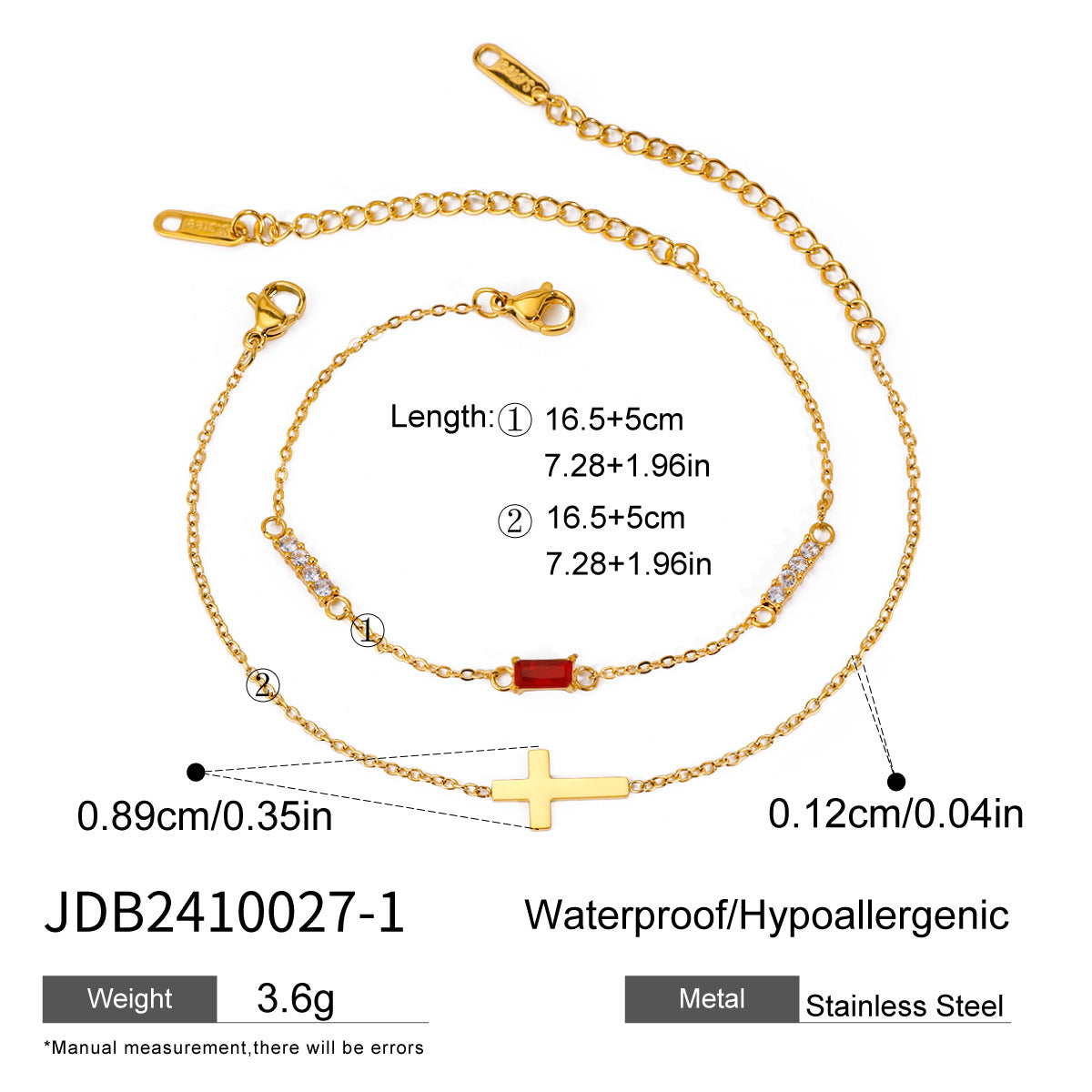 Damen Doppelarmband mit funkelnden Zirkonia und Kreuzanhänger Shop Nory