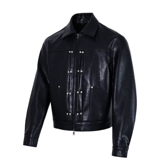 Herren Kurz geschnittene Lederoptik-Jacke mit dekorativen Steppnähten und Metallösen Shop Nory