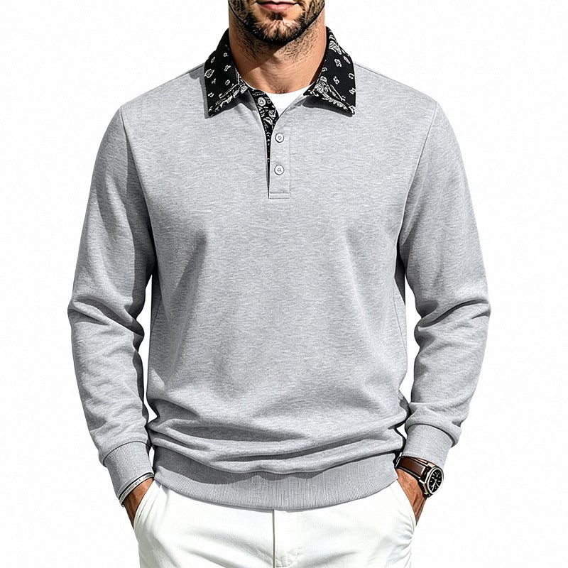 Herren Langarm-Polo aus Baumwollmischung mit kontrastierendem Hemdkragen Shop Nory