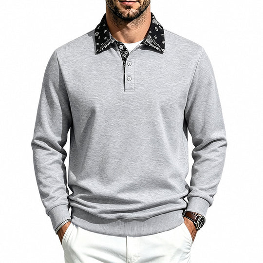 Herren Langarm-Polo aus Baumwollmischung mit kontrastierendem Hemdkragen Shop Nory