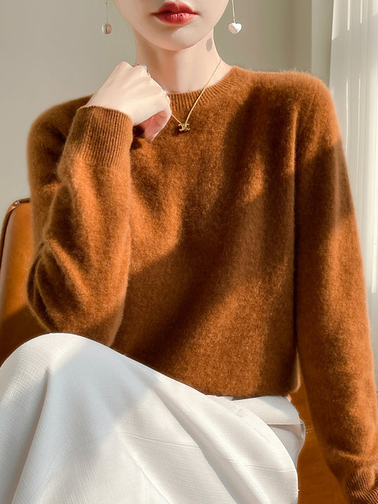 Damen Luxuriöser Kuschelstrick-Pullover mit Rundhals und Mohair-Optik Shop Nory