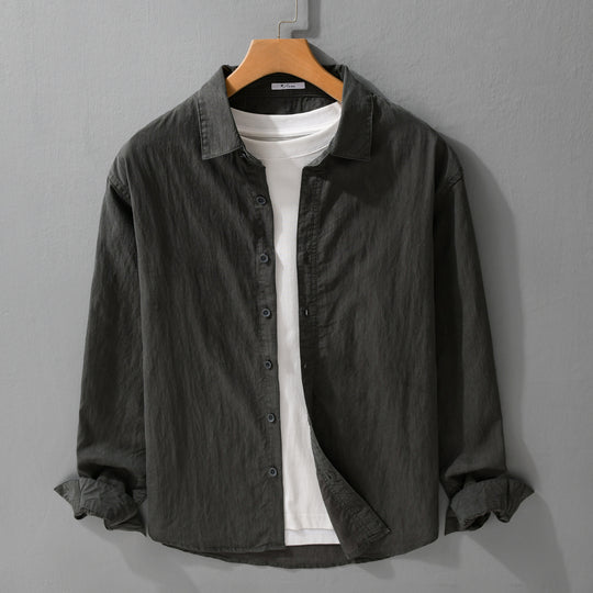 Herren Lockeres Crinkle-Hemd aus Leinen-Baumwollmix mit Relaxed-Schnitt und Holzknöpfen Shop Nory