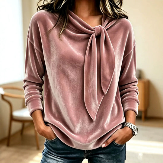 Damen Drapiertes Velours-Sweatshirt mit Knotenschalkragen Shop Nory