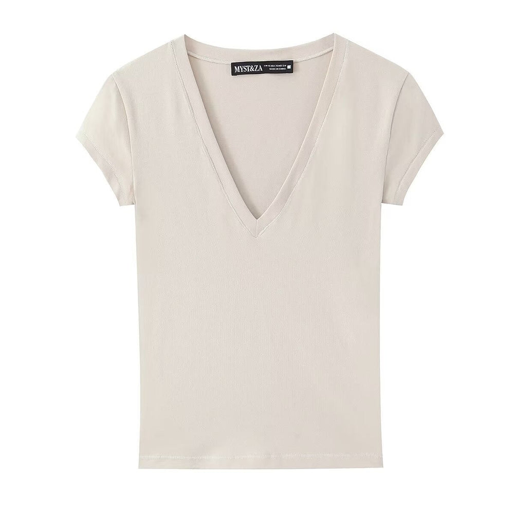 Damen T-Shirt mit modernem V-Ausschnitt und angenehmem Baumwollmix