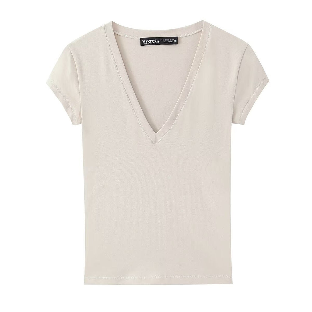 Damen T-Shirt mit modernem V-Ausschnitt und angenehmem Baumwollmix