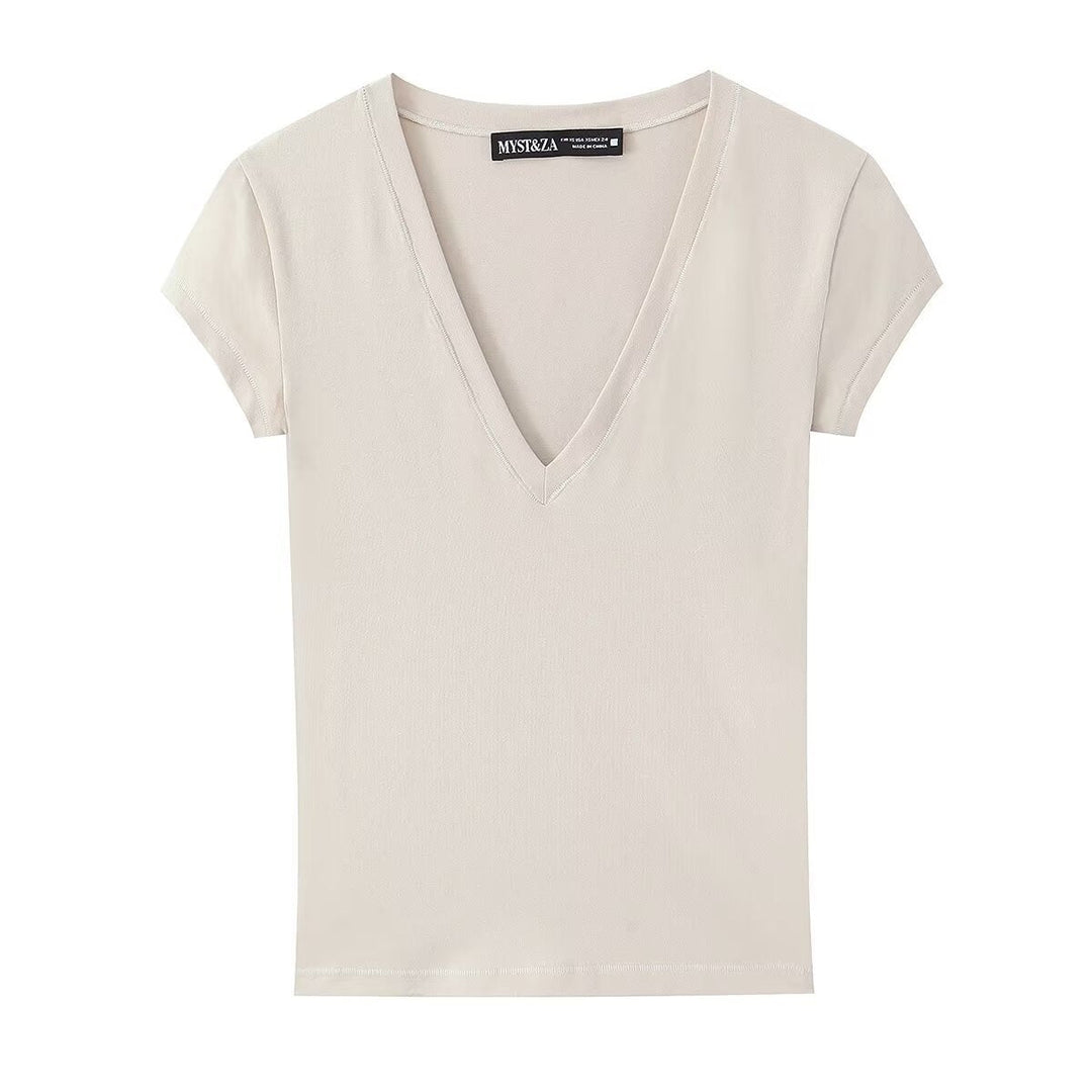 Damen T-Shirt mit modernem V-Ausschnitt und angenehmem Baumwollmix
