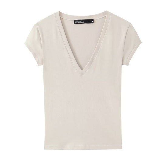 Damen T-Shirt mit modernem V-Ausschnitt und angenehmem Baumwollmix