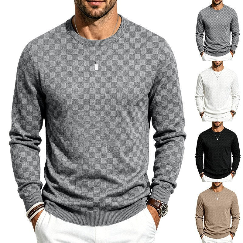 Herren Feinstrick-Pullover mit Karo-Struktur und Rundhalsausschnitt Shop Nory