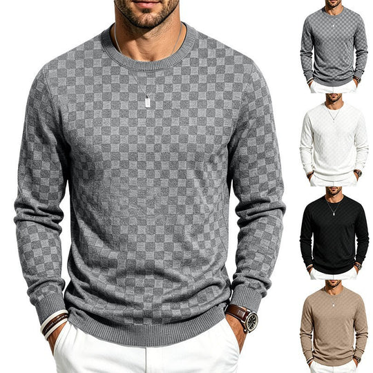 Herren Feinstrick-Pullover mit Karo-Struktur und Rundhalsausschnitt Shop Nory