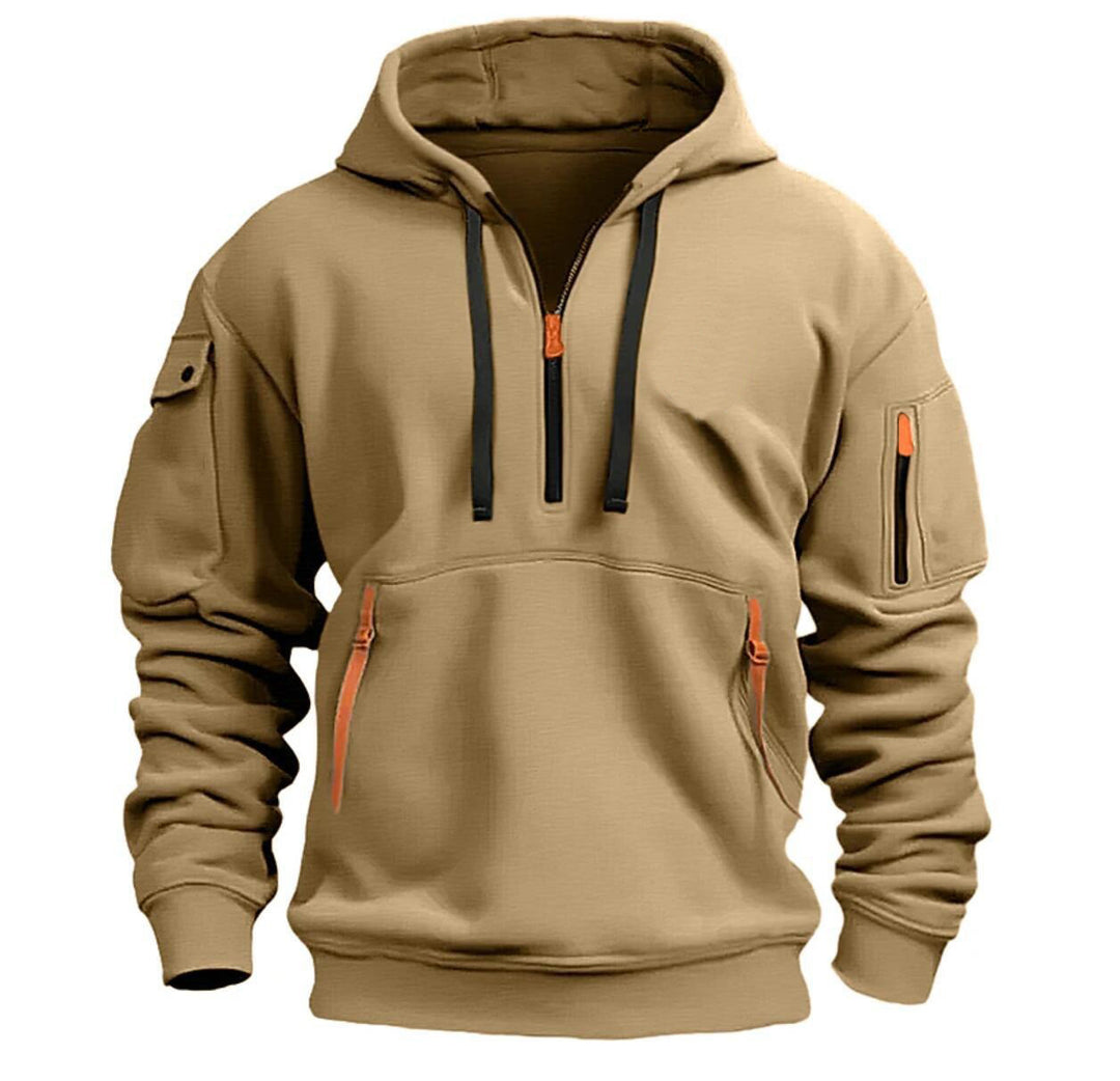Herren nan funktionaler Kapuzenpullover mit halbem Reißverschluss, verschließbaren Taschen und Ärmel-Tasche Shop Nory
