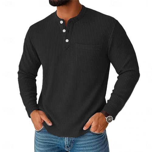 Herren Langarm Henley mit Waffelstruktur und Brusttasche thermisches Langarmshirt Shop Nory