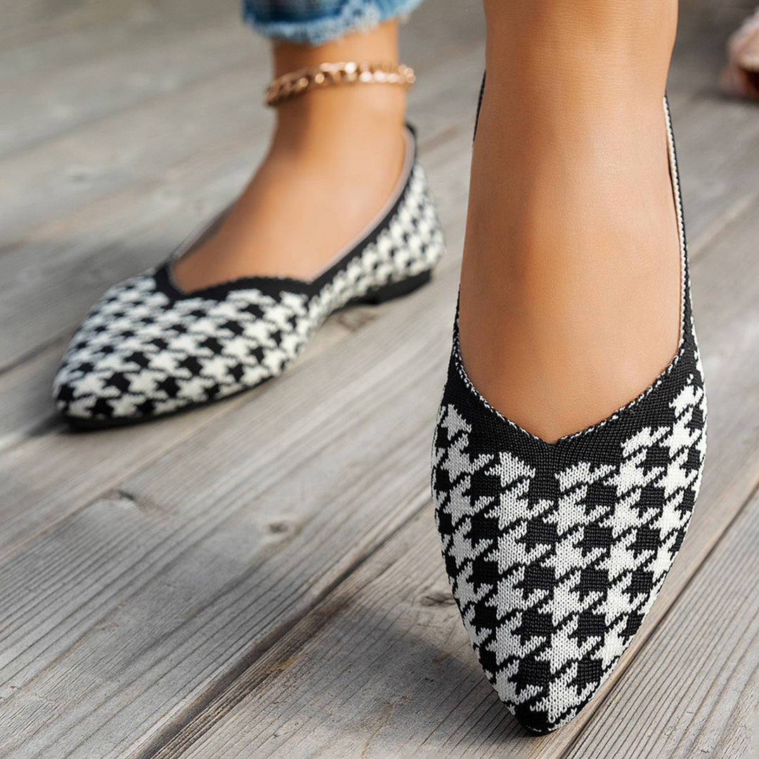 Damen Ballerinas mit kreativem Hahnentrittmuster und flexiblem Fußbett