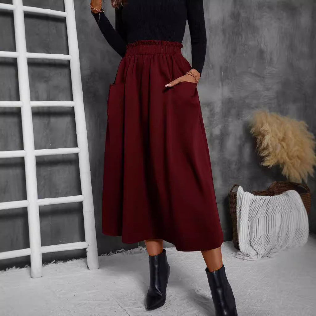 Damen Luftiger Midirock mit elastischem Bund und praktischen Taschen Shopnory