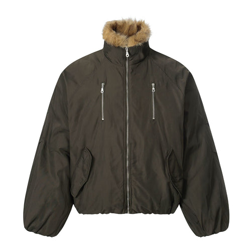 Herren Kurz geschnittener Boxy-Pufferjacke mit Kunstfellkapuze und vertikalen Reißverschlusstaschen Shop Nory