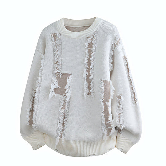 Herren Oversize Strickpullover mit Fransenapplikationen und Balloonärmeln Shop Nory