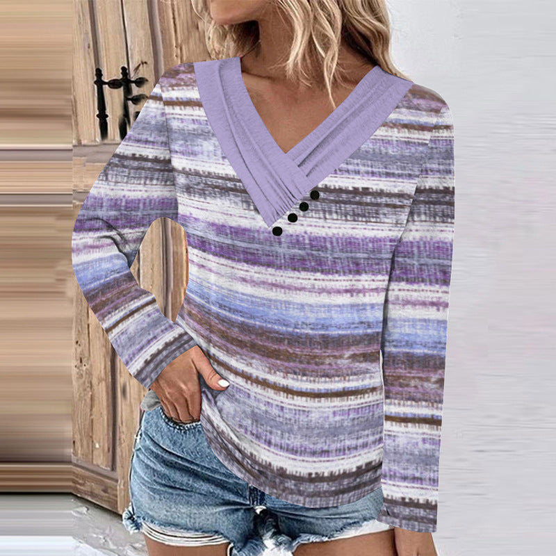 Damen Gerippter V-Ausschnitt Pullover mit Farbverlauf, Zierknöpfen und legerer Passform Shop Nory