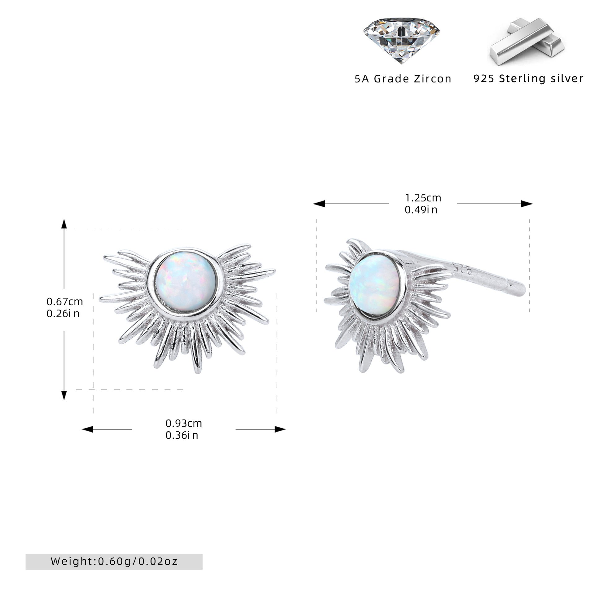 Damen Ohrstecker im modernen Sonnenmotiv mit hochwertigem Zirkonbesatz Shop Nory
