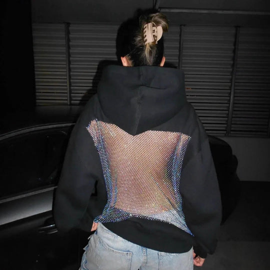 Damen Hoodie mit glitzerndem Mesh-Rückenapplikation Shop Nory
