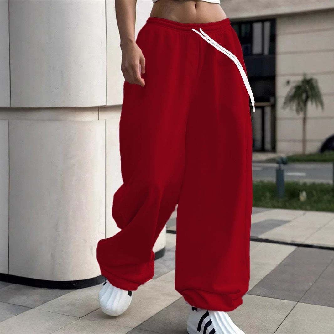 Damen nan weite Baggy-Jogginghose mit hohem Komfortbund, Kordelzug und elastischen Knöchelbündchen Shop Nory