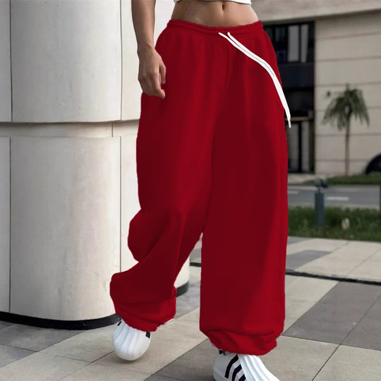 Damen nan weite Baggy-Jogginghose mit hohem Komfortbund, Kordelzug und elastischen Knöchelbündchen Shop Nory